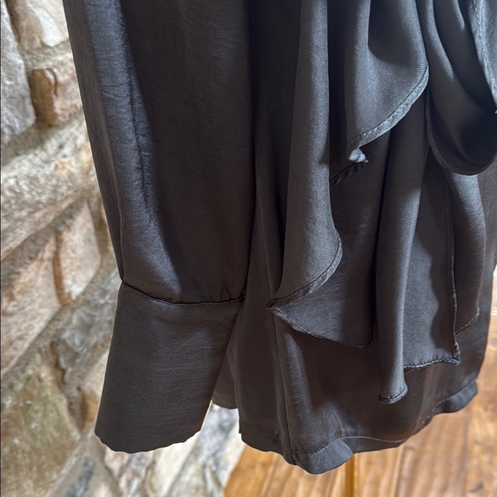 Black Satin Shirt Dress with Belt - Picture 5 of 8